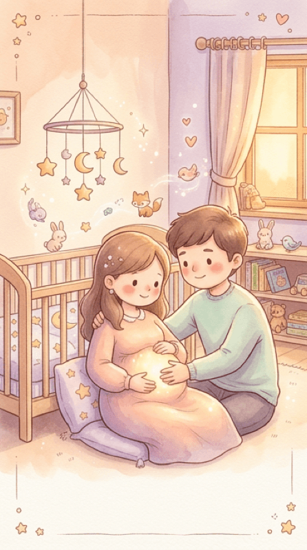 부모와 아이가 함께 동화를 읽는 일러스트